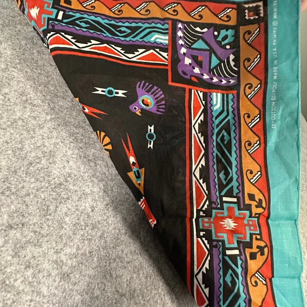 Wamcraft Bandana 21x21.5 Teal Multicolor Southwestern Thunderbird Geometric